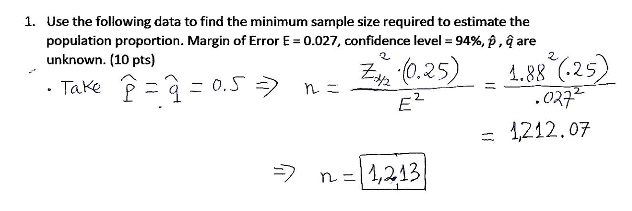 Solved 1. Use the following data to find the minimum sample | Chegg.com
