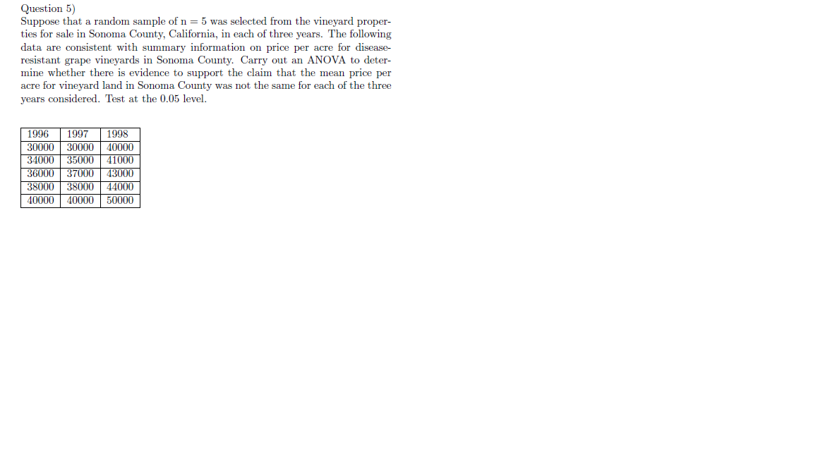 Solved Question 5) Suppose that a random sample of n = 5 was | Chegg.com