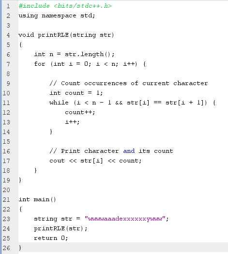 Solved #include 2 using namespace std; 4 void printRLE | Chegg.com