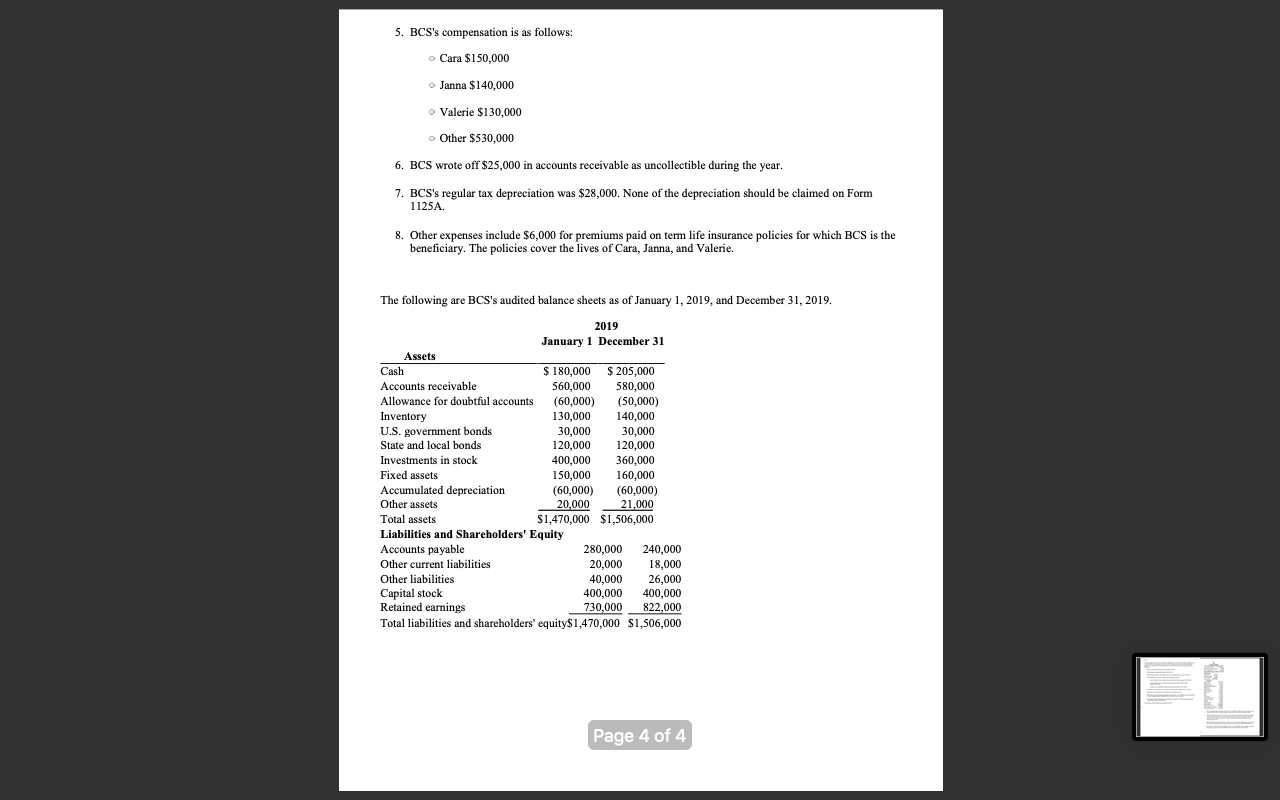 Complete Blue catering Sevice Inc.'s (BCS) 2019 Form | Chegg.com