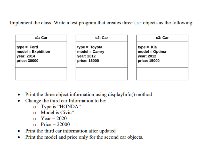 Solved: in java Design a class named car to represent a ca