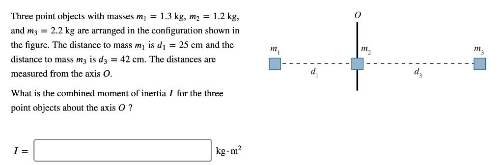 Solved Three point objects with masses m1.3 kg, m21.2 kg, | Chegg.com