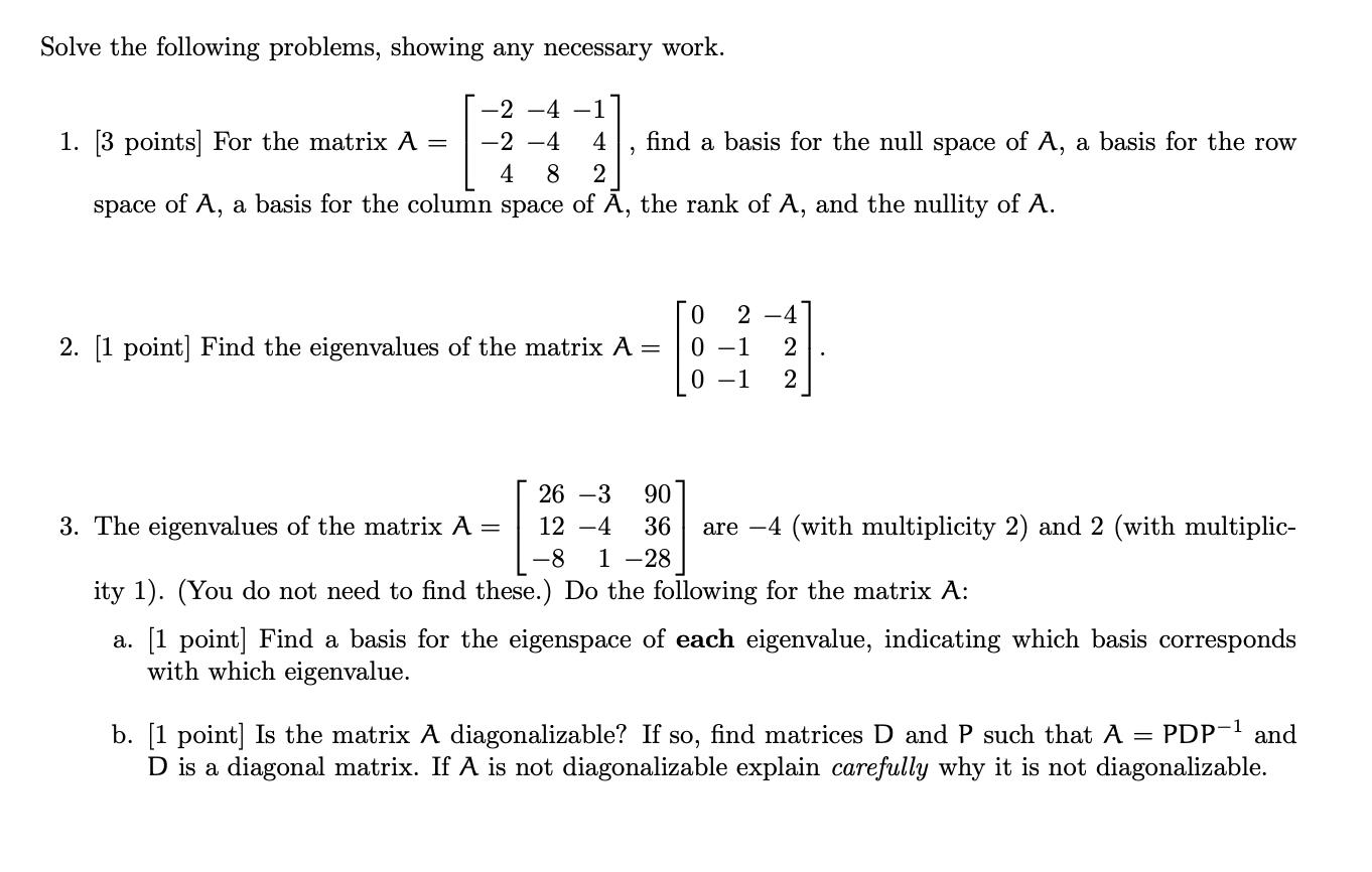 Solved Solve the following problems, showing any necessary | Chegg.com