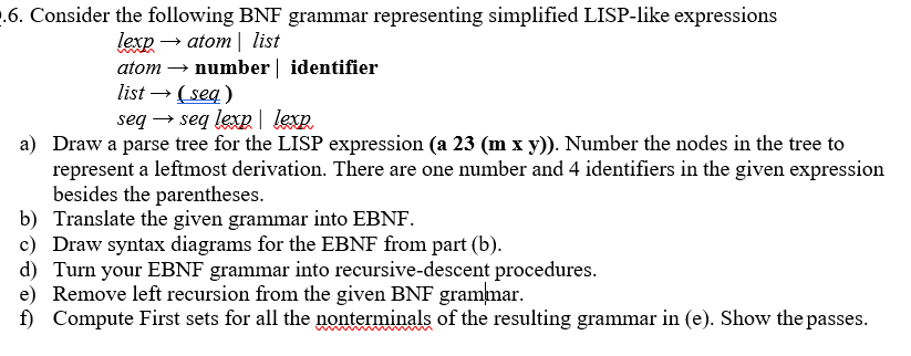 .6. Consider the following BNF grammar representing | Chegg.com