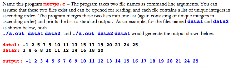 Solved Name this program merge.c - The program takes two | Chegg.com