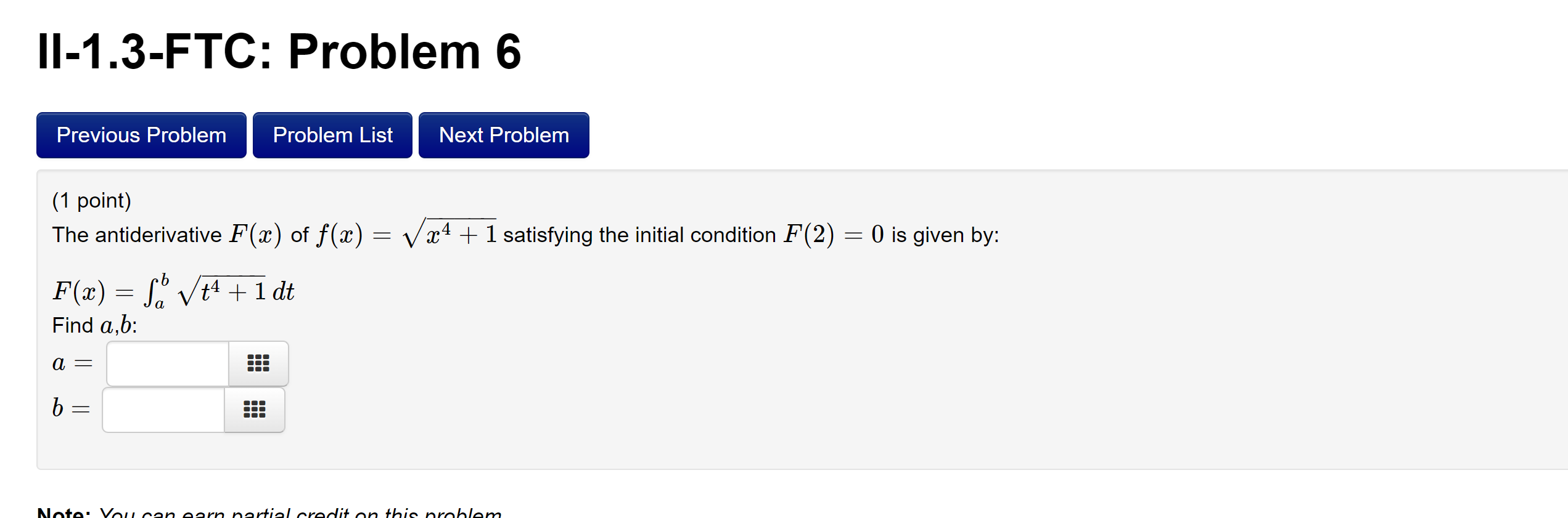 Solved (1 Point) The Antiderivative F(x) Of F(x)=x4+1 | Chegg.com