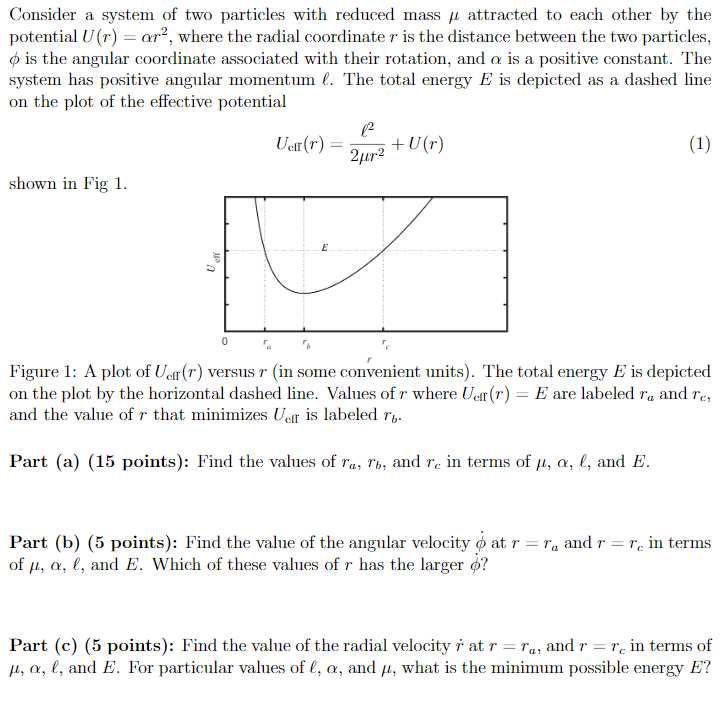 Solved Consider A System Of Two Particles With Reduced Ma Chegg Com