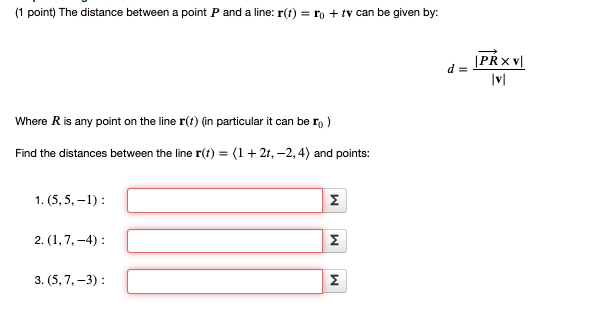 Solved (1 point) The distance between a point P and a line: | Chegg.com