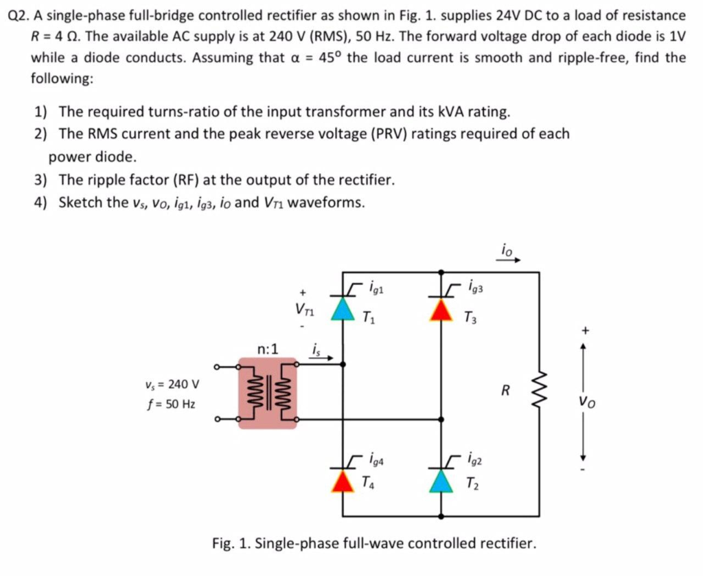 Solved Q2. A Single-phase Full-bridge Controlled Rectifier | Chegg.com