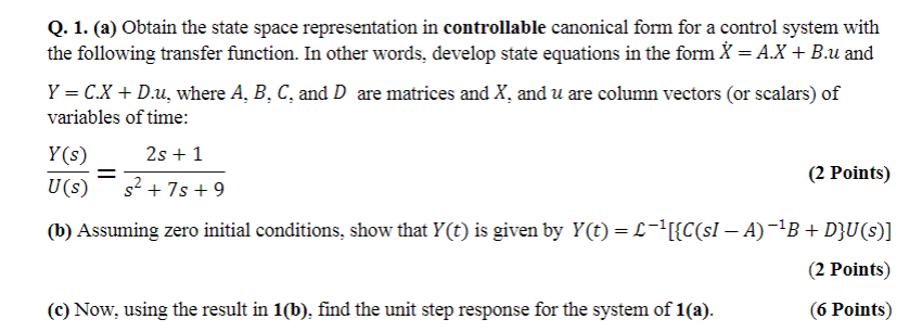 Solved Q. 1. (a) Obtain The State Space Representation In | Chegg.com ...