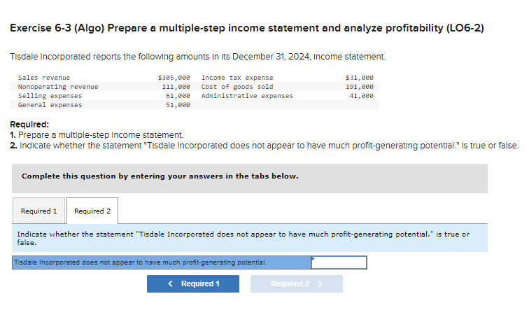 Solved Exercise 6 3 Algo Prepare A Multiple Step Income 6629