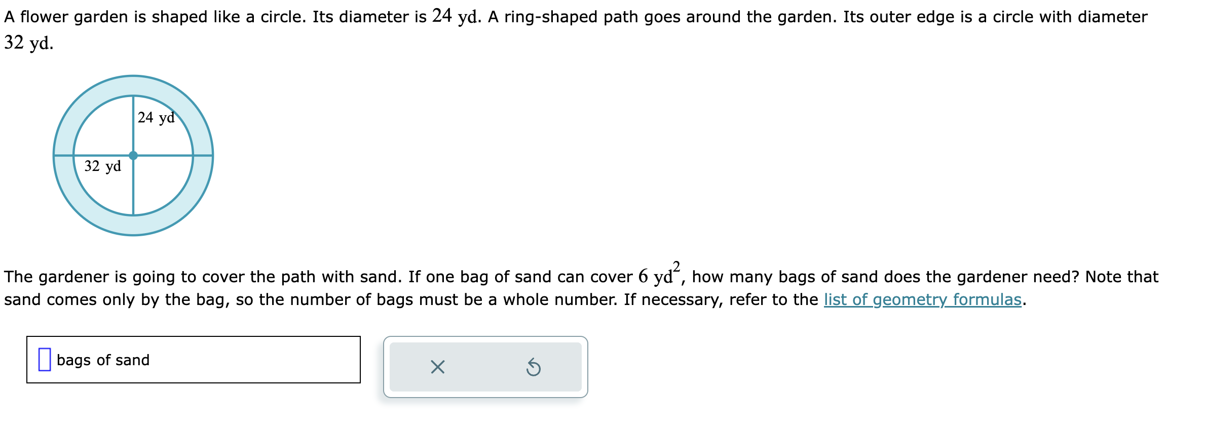 Solved A flower garden is shaped like a circle. Its diameter | Chegg.com