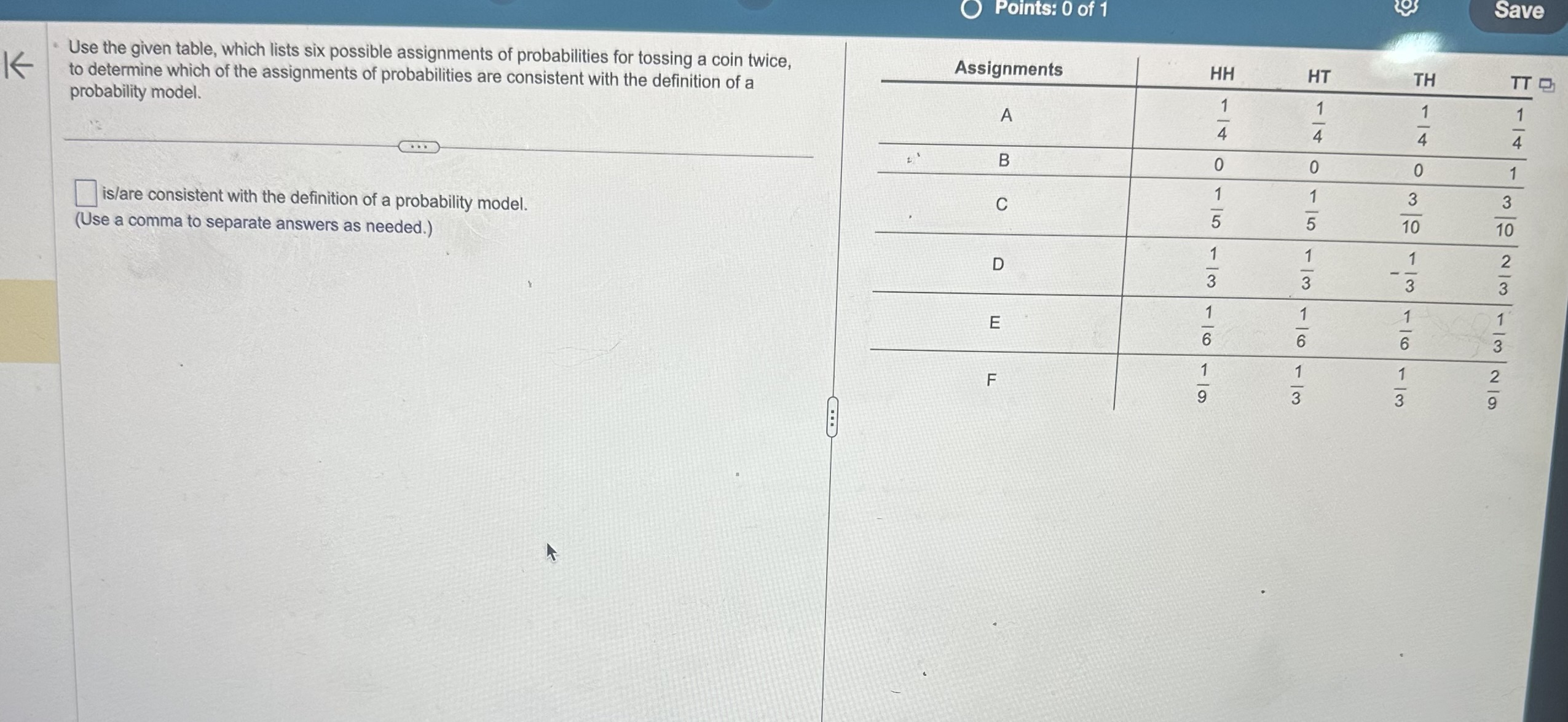 Solved Use The Given Table, Which Lists Six Possible | Chegg.com