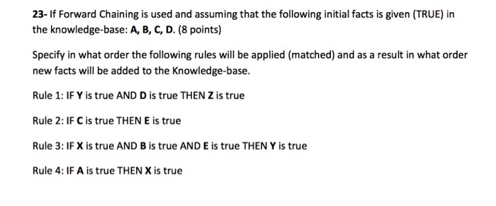 Solved 23-If Forward Chaining is used and assuming that the | Chegg.com
