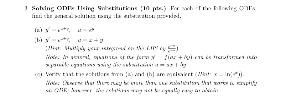 Solved Solving ODEs Using Substitutions (10 ﻿pts.) ﻿For each | Chegg.com