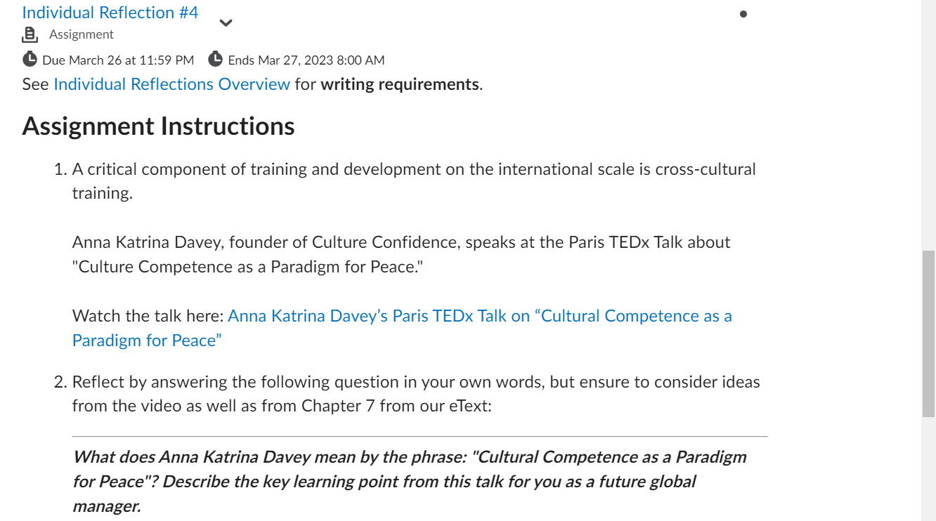 Solved Individual Reflection \#4 見 Assignment Due March 26 | Chegg.com