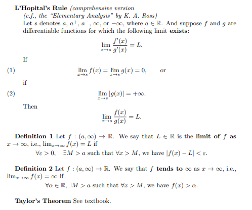 Solved L Hopital S Rule Comprehensive Version C F The Chegg Com