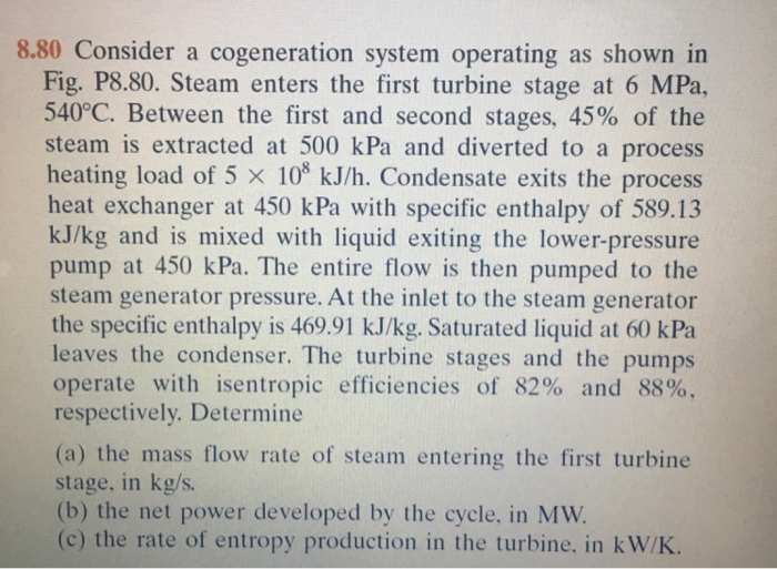 Solved 8.80 Consider a cogeneration system operating as | Chegg.com