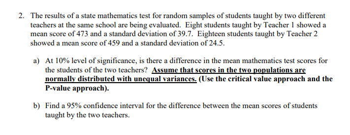 Solved 2. The results of a state mathematics test for random | Chegg.com