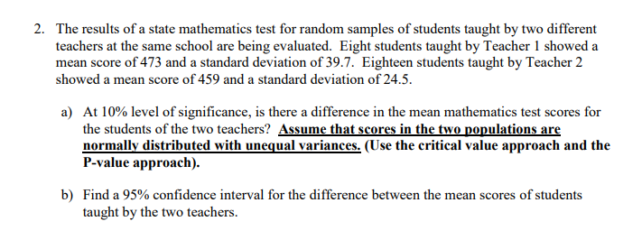 Solved 2. The Results Of A State Mathematics Test For Random 