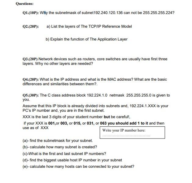 Solved Questions: Q1.(10P): Why the subnetmask of subnet | Chegg.com