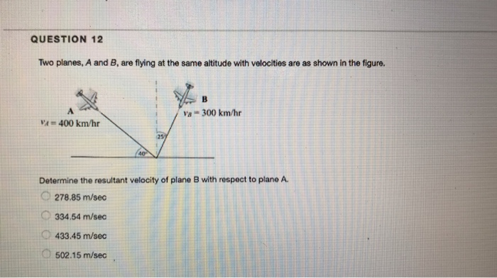 Solved QUESTION 12 Two Planes, A And B, Are Flying At The | Chegg.com