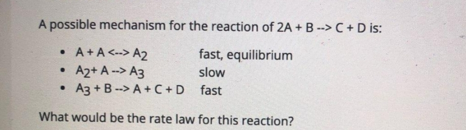 Solved A Possible Mechanism For The Reaction Of 2A + B --> C | Chegg.com