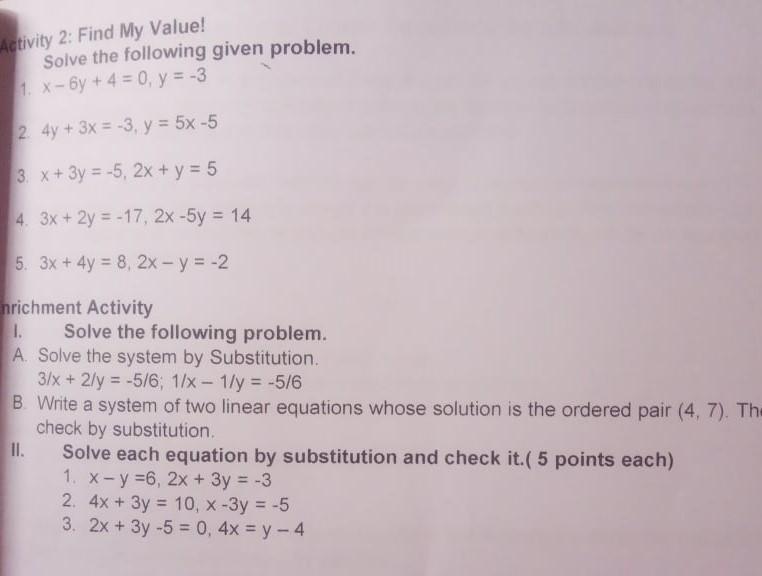 Activity 2 Find My Value Solve The Following Given Chegg Com