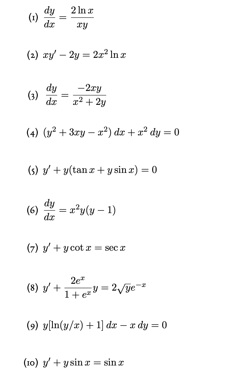 Solved Dy 2 Ln X Dx Xy 2 Xy 2y 2x2 Ln X Dy Dx 2xy X Chegg Com