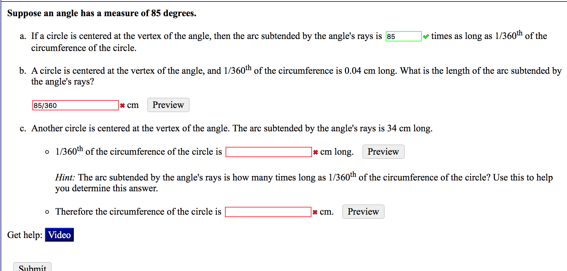 Solved Suppose an angle has a measure of 85 degrees. times