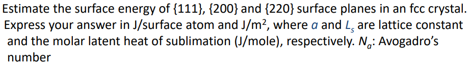 Solved Estimate the surface energy of {111}, {200} and {220} | Chegg.com