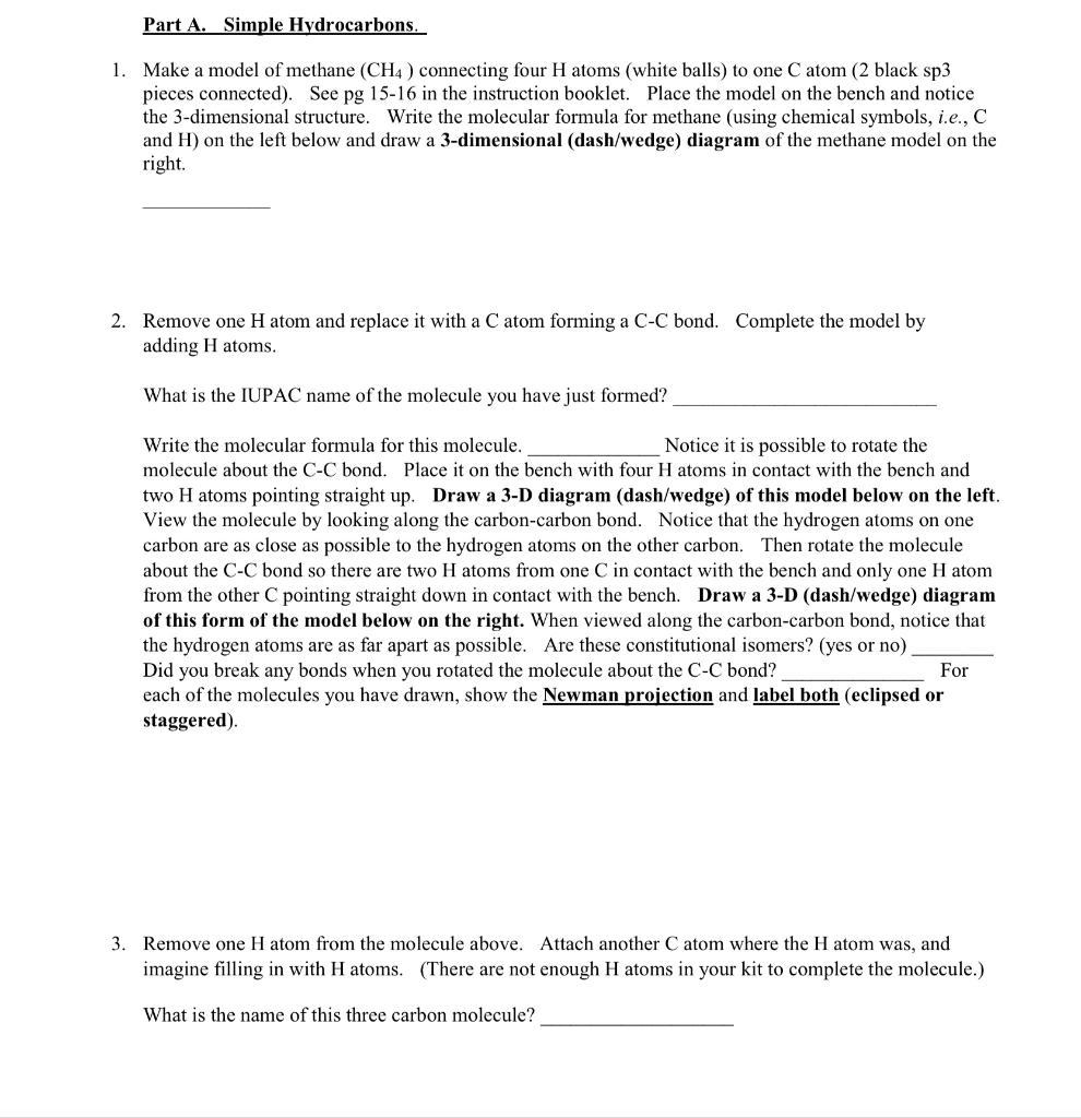 Solved Part A. Simple Hydrocarbons. 1. Make a model of | Chegg.com