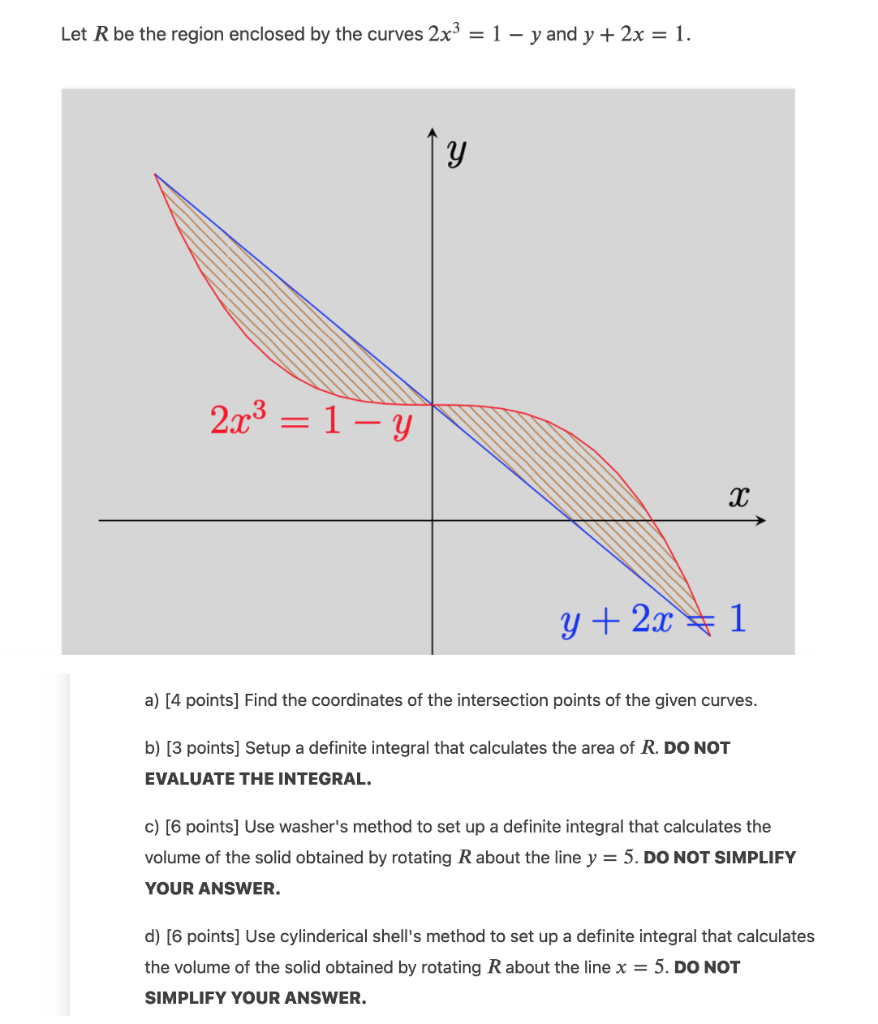 Solved Let R be the region enclosed by the curves 2x3=1−y | Chegg.com