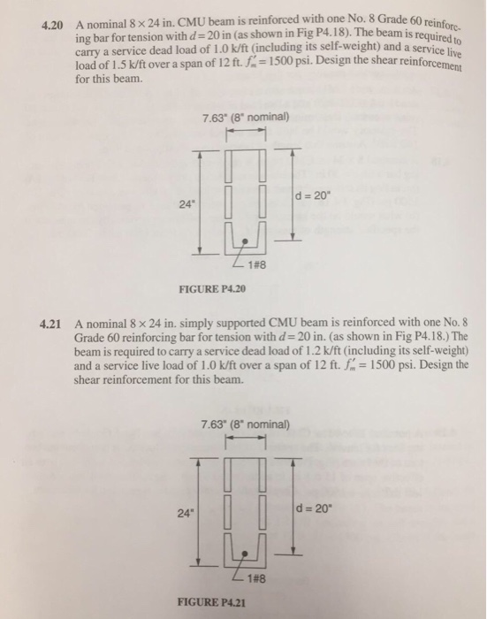 Solved A Nominal 8 X 24 In Cmu Beam Is Reinforced With One