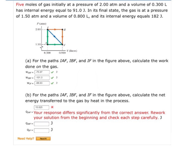 Solved Five moles of gas initially at a pressure of 2.00 atm