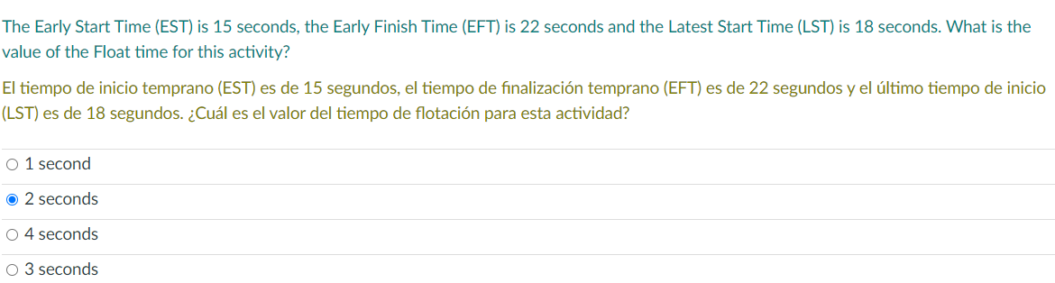 Solved The Early Start Time (EST) is 15 seconds, the Early | Chegg.com