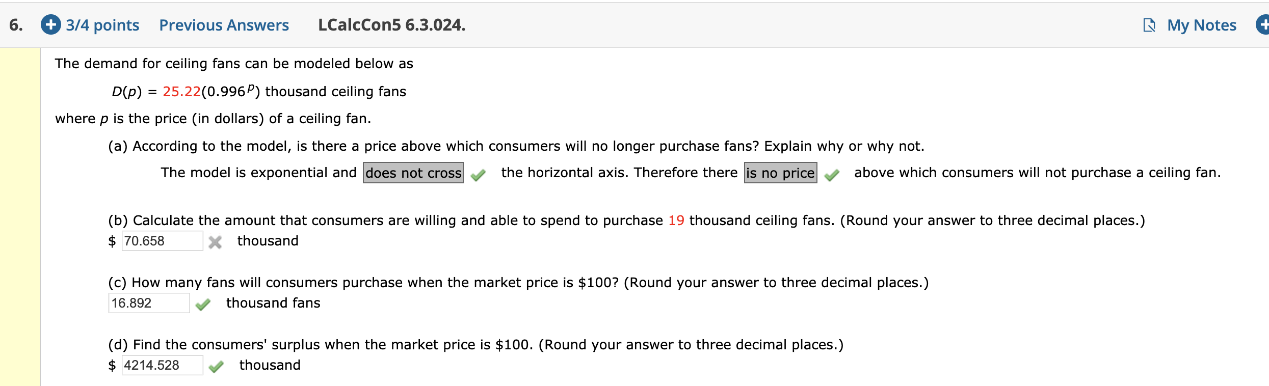 Solved 6 3 4 Points Previous Answers Lcalccon5 6 3 024