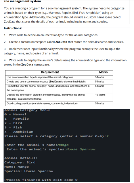 Solved zoo management systemYou are creating a program for a | Chegg.com