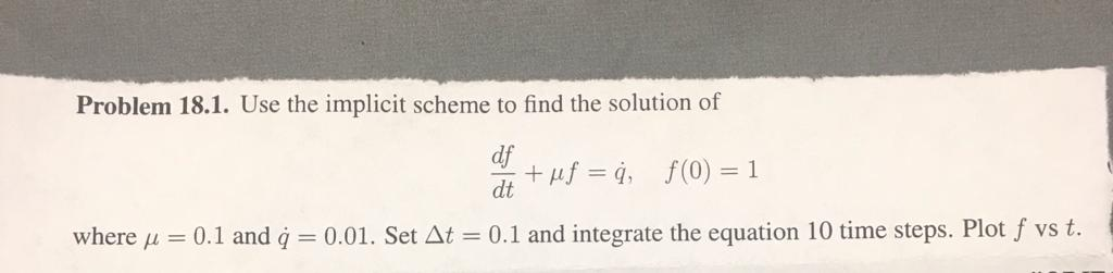 Solved Problem 18.1. Use the implicit scheme to find the | Chegg.com