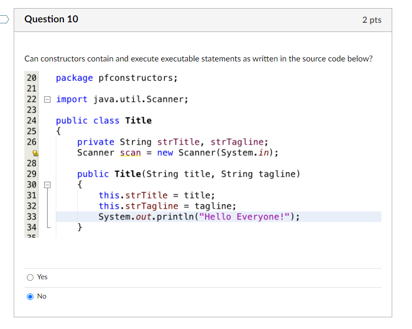 Solved Question 9 4 pts What does the constructor in the | Chegg.com