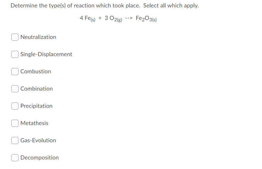 Solved Determine The Types Of Reaction That Took Place Chegg