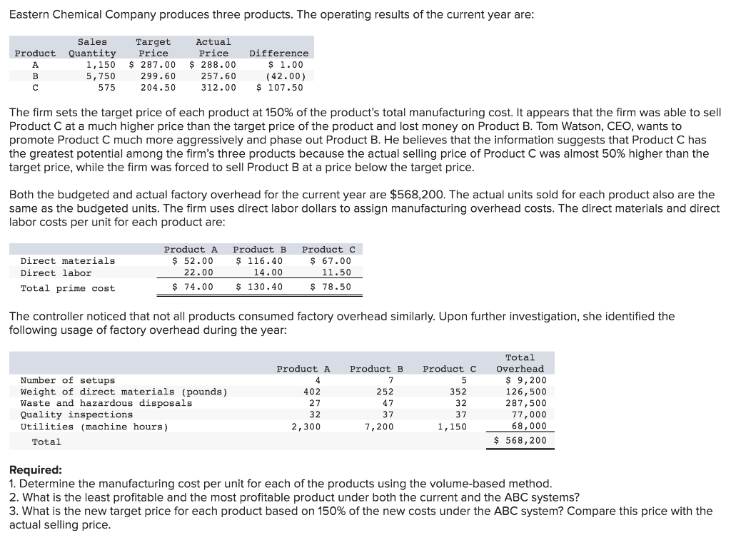Solved Eastern Chemical Company Produces Three Products. The | Chegg.com