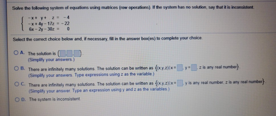 Solved Solve the following system of equations using | Chegg.com