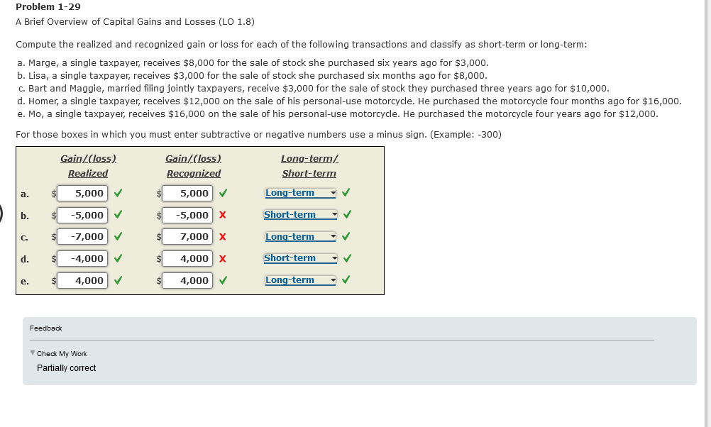 [Solved]: Problem 1-29 A Brief Overview Of Capital Gains An