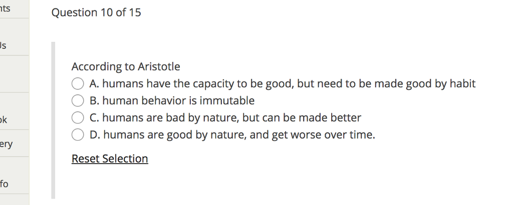 Solved ts Question 10 of 15 Is According to Aristotle A. | Chegg.com