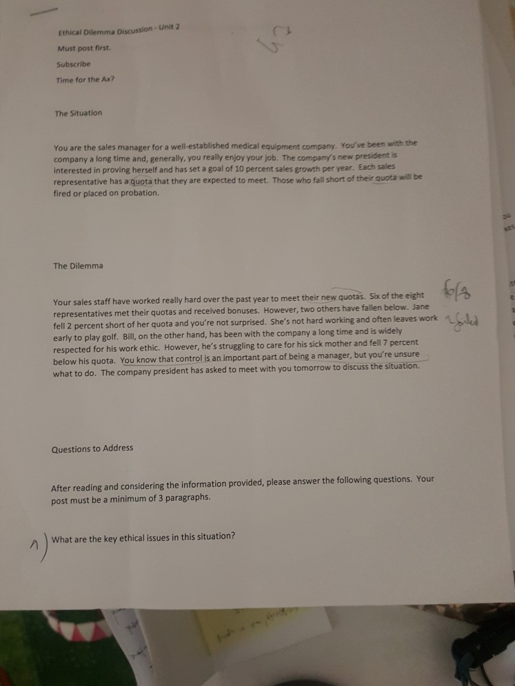 Solved Ethical Dilemma Discussion- Unit 2 Must post first. | Chegg.com