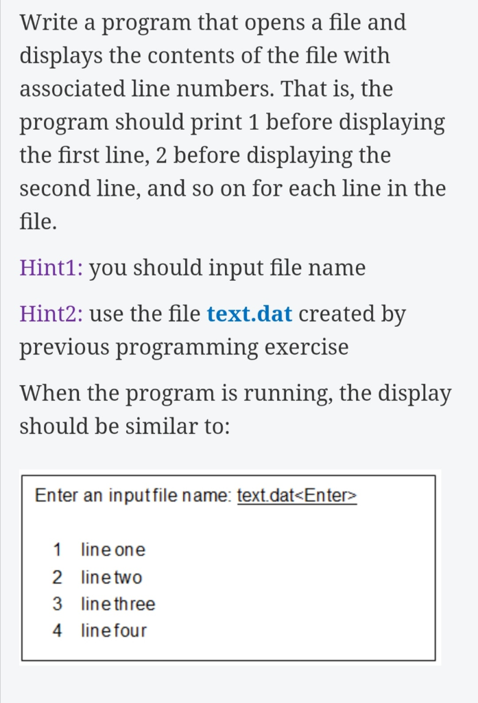Solved Write a program that opens a file and displays the | Chegg.com