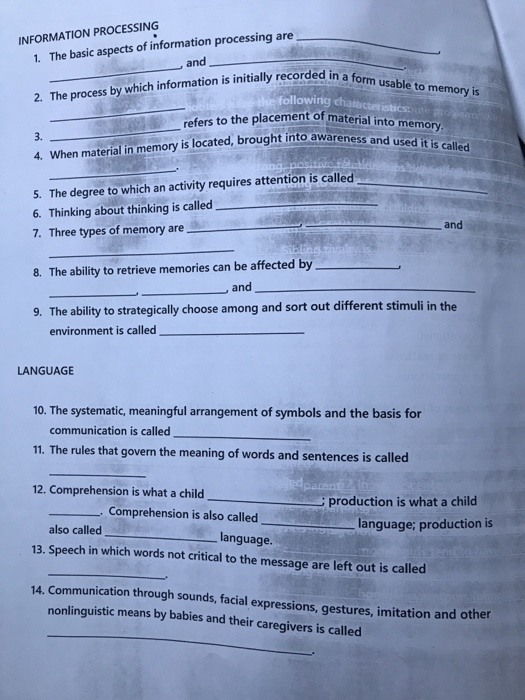 Solved INFORMATION PROCESSING 1. The basic aspects of | Chegg.com