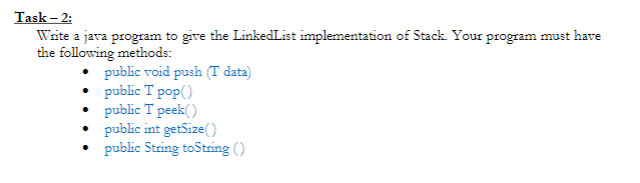 Solved Task - 2: Write A Java Program To Give The LinkedList | Chegg.com