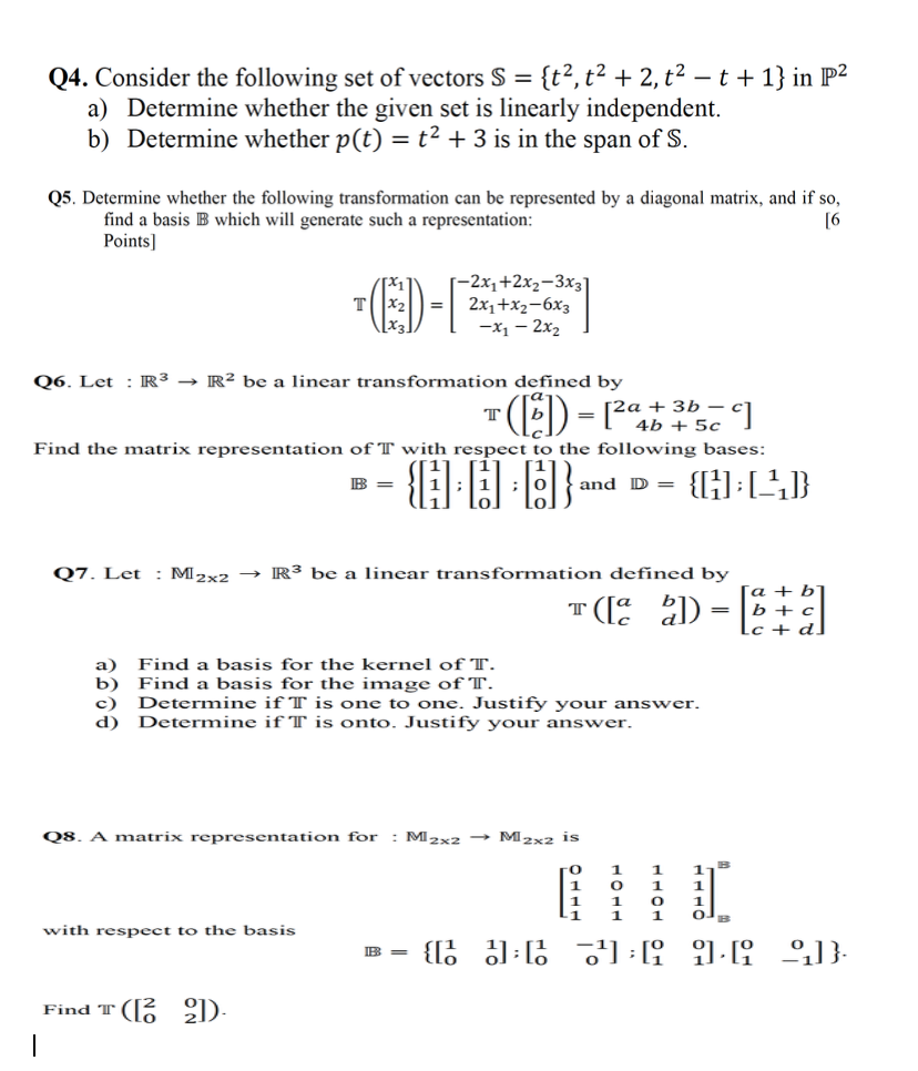 Solved Q4. Consider the following set of vectors S {t2,t2 + | Chegg.com